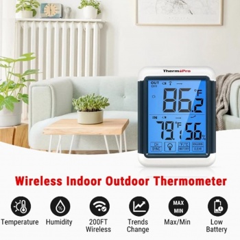 ThermoPro TP65S Indoor Outdoor Temperature and Humidity Monitor